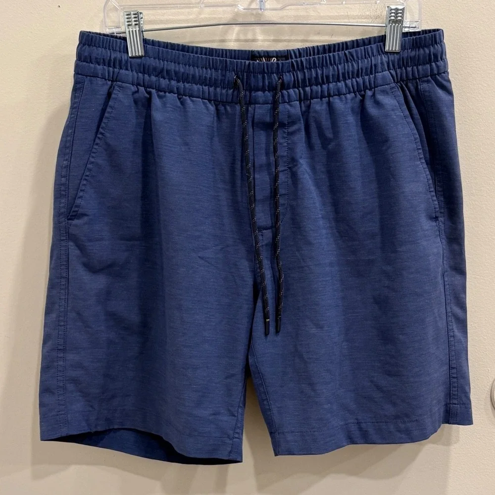 Faherty Mens All Day Short Blue Heathered Elastic Waist Stretch Large Gorpcore